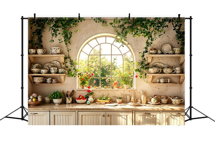 Toile de Fond Pâques Cuisine Fenêtre Fleurie BRP11-343