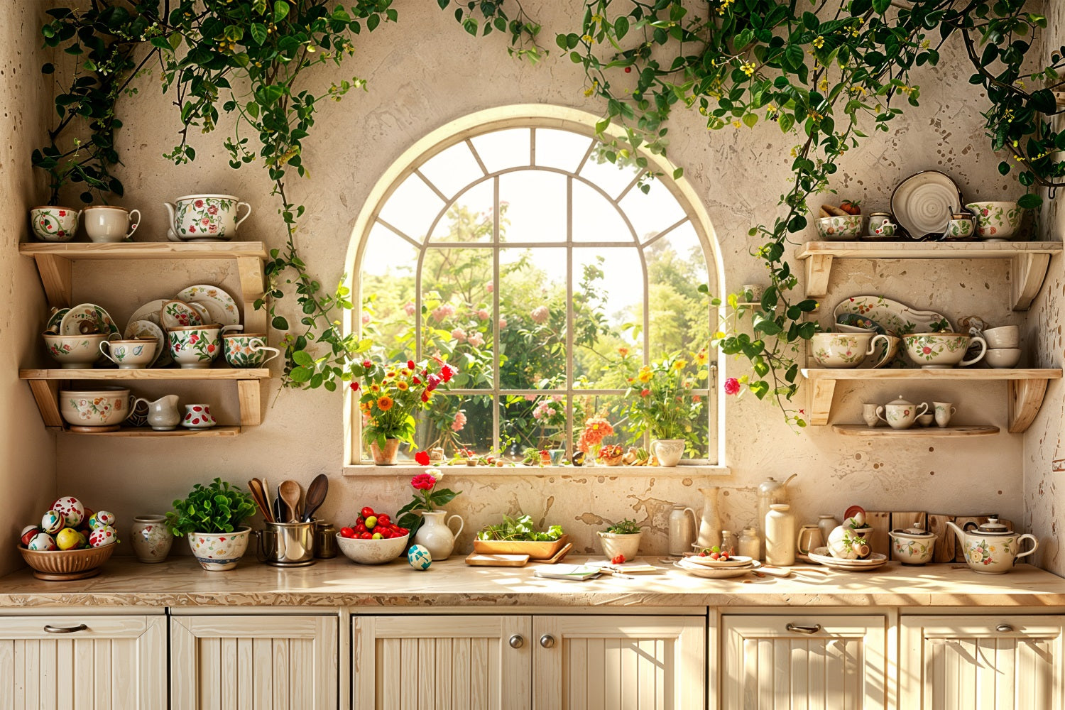 Toile de Fond Pâques Cuisine Fenêtre Fleurie BRP11-343