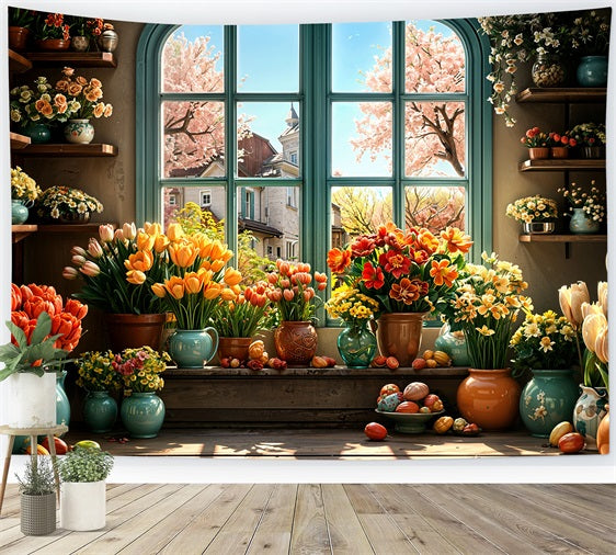 Toile de Fond Pâques Fenêtre Œuf Fleurissant BRP11-347