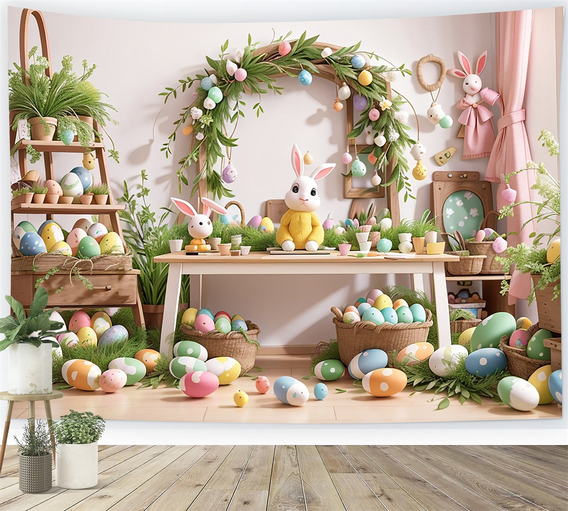 Toile de Fond Pâques Lapin Décor Œuf sur Table BRP11-351