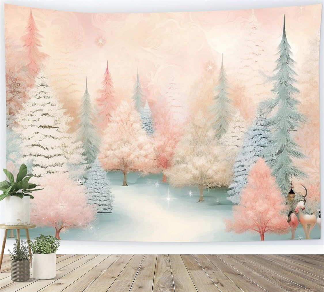 Toile de fond Hiver Forêt Rose Bleue Photographie BRP11-461