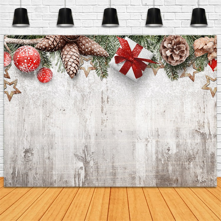 Toile de fond Hiver Décor Cadeaux Pommes de Pin Givrées BRP11-464