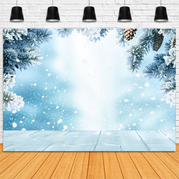 Toile de fond Hiver Arbres Enneigés Flocons de Neige Tombants BRP11-468