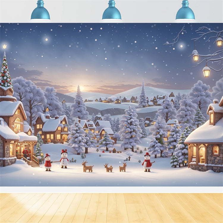 Toile de fond Hiver Village Douillet Bonhommes de Neige Rennes BRP11-475