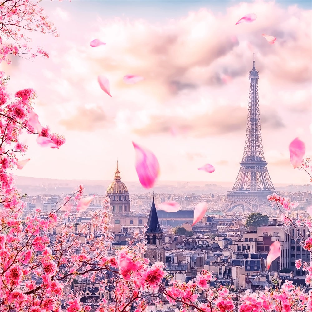 Toile de fond Printemps Thème Tour Eiffel Fleurs de Cerisier BRP11-536
