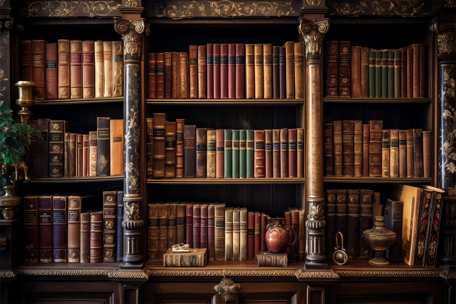 Toile de fond Vintage Bibliothèque Étagères Ornées BRP11-570