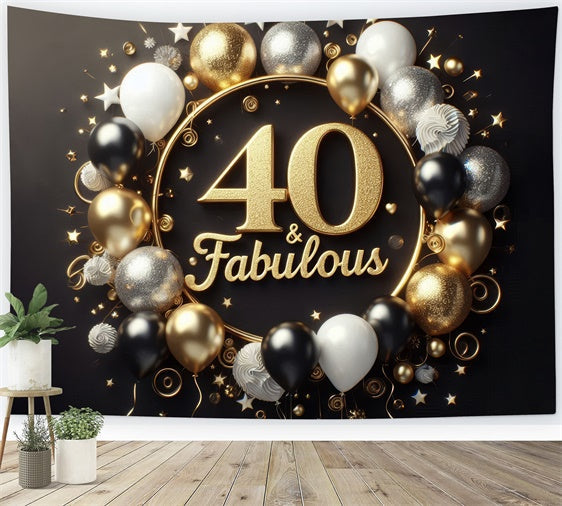 Toile de fond Anniversaire Personnalisé Luxueux Noir Or 40ème BRP12-271