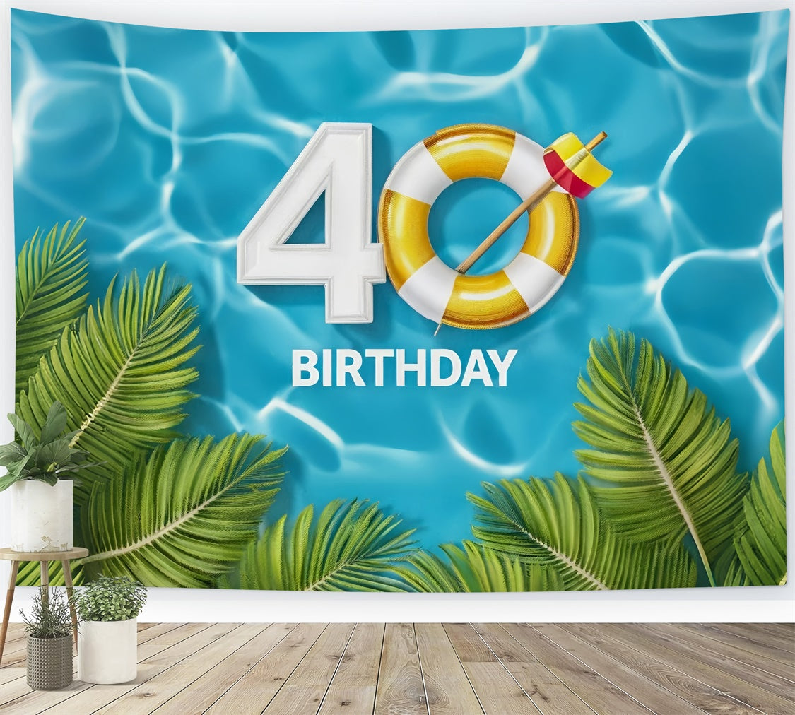 Toile de fond Anniversaire Personnalisé Piscine Tropicale Classique 40ème BRP12-280