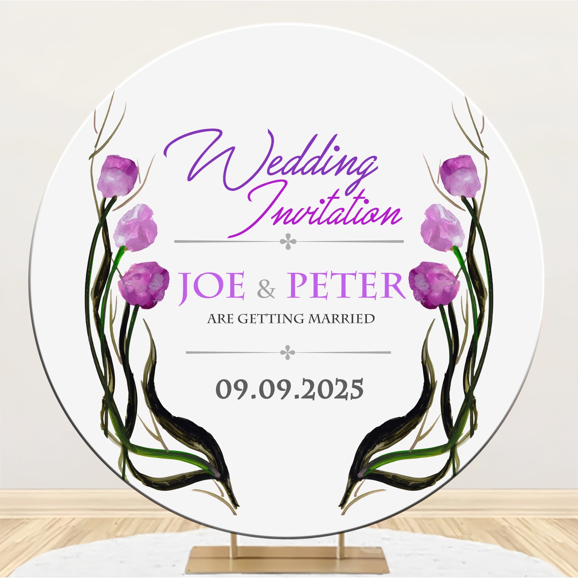 Toile de fond Ronde Mariage Personnalisée Photo Fleurs Pourpres Circulaires BRP12-326