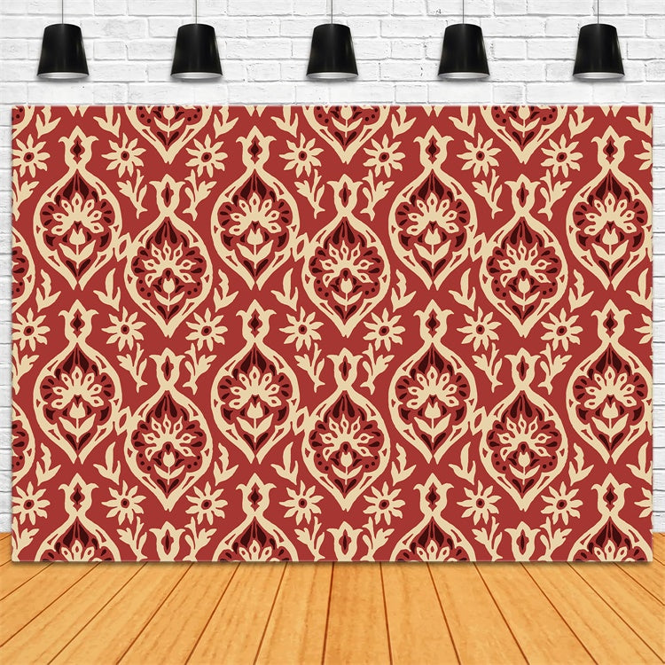 Toile de fond Damassé Vintage Rouge Ivoire Floral BRP12-619