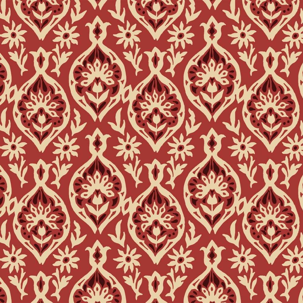 Toile de fond Damassé Vintage Rouge Ivoire Floral BRP12-619