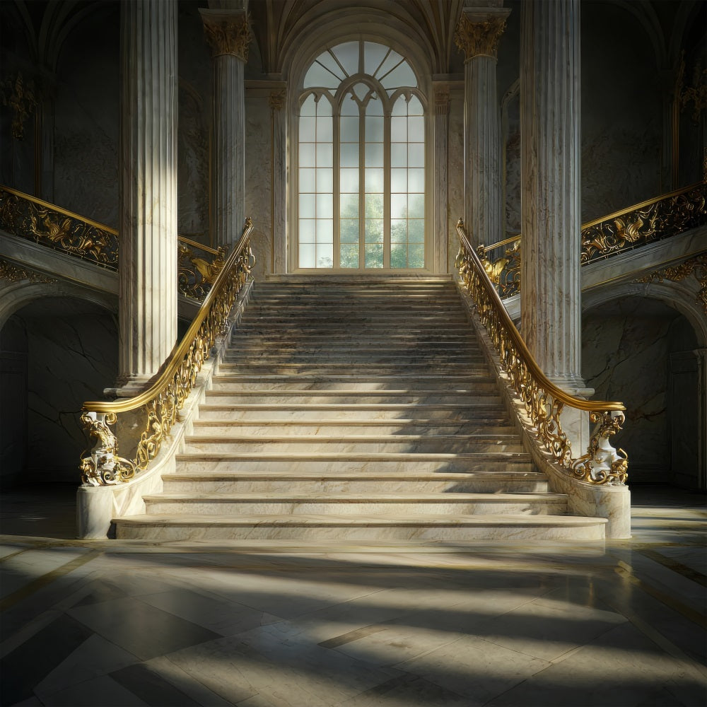 Toile de fond Architecture Escalier Royal Doré en Marbre BRP12-631