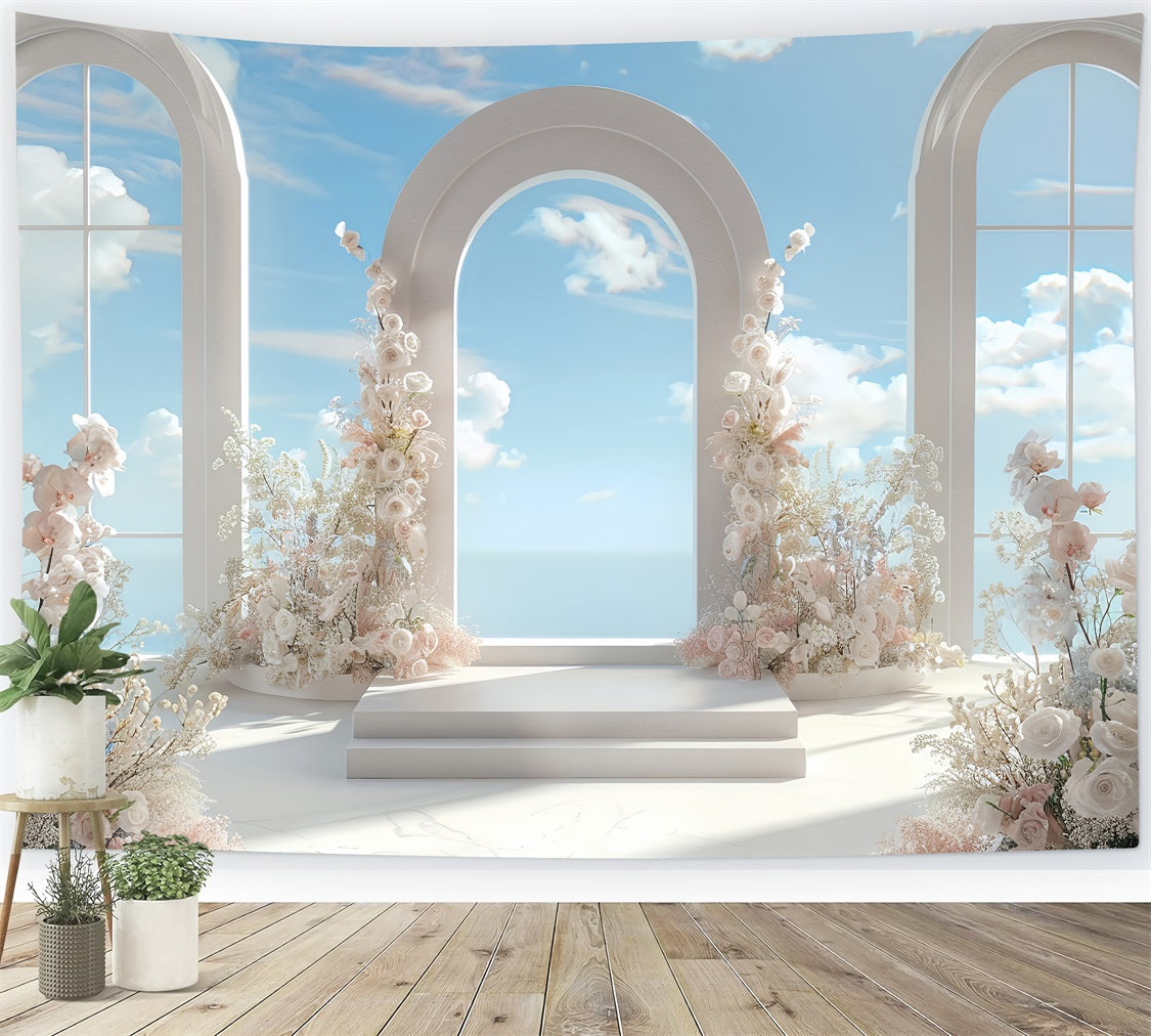 Toile de fond Architecture Arche Florale Ciel Bleu BRP12-675