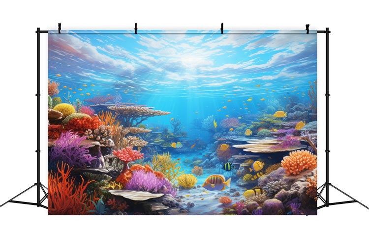 Toile de fond Sirène Poissons Tropicaux Récif de Corail Coloré BRP12-70
