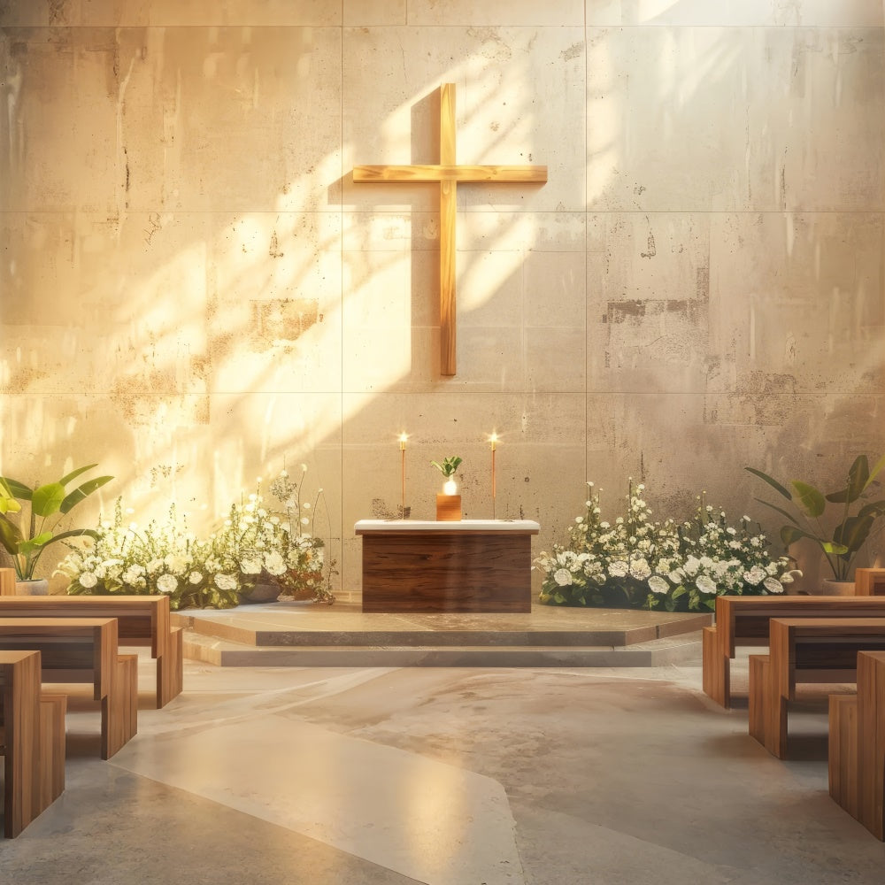 Toile de fond Église Designs Fleur Ensoleillée Croix Dorée BRP12-720