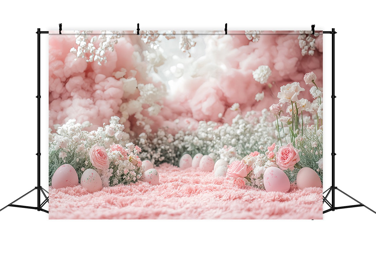 Toile de fond Pâques Œuf Fleurs Nuage Rose BRP12-747