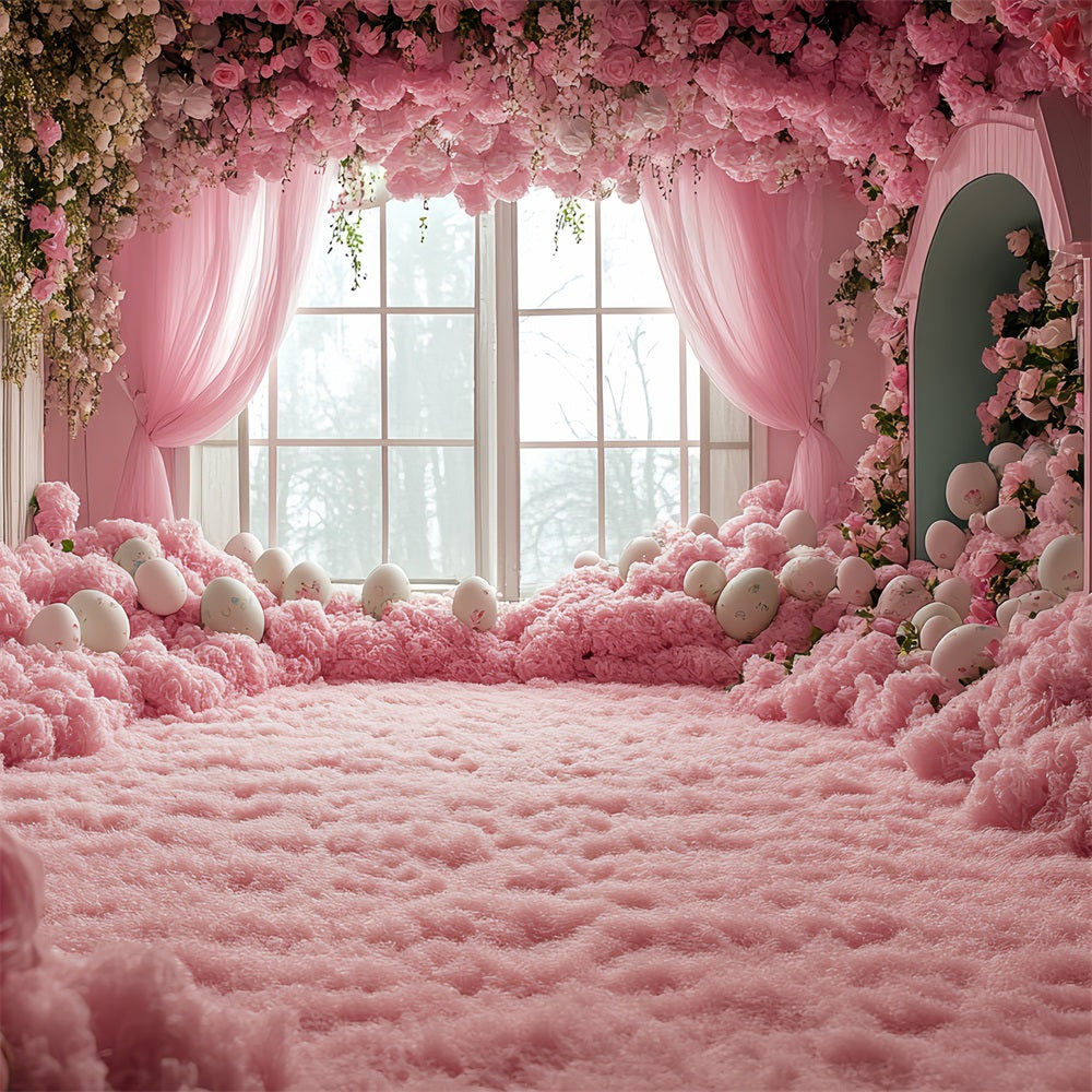 Toile de fond Pâques Fenêtre Œufs Roses BRP12-751