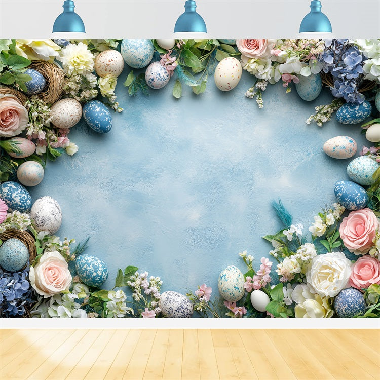 Fond Photo Pâques Printemps Œuf Floral Bleu BRP12-753