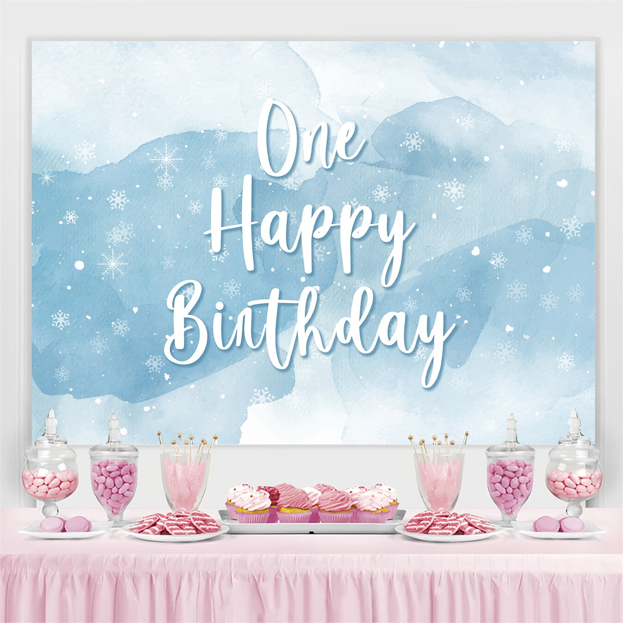 Toile de fond Anniversaire Personnalisé 1er Flocons de Neige Magique BRP2-214