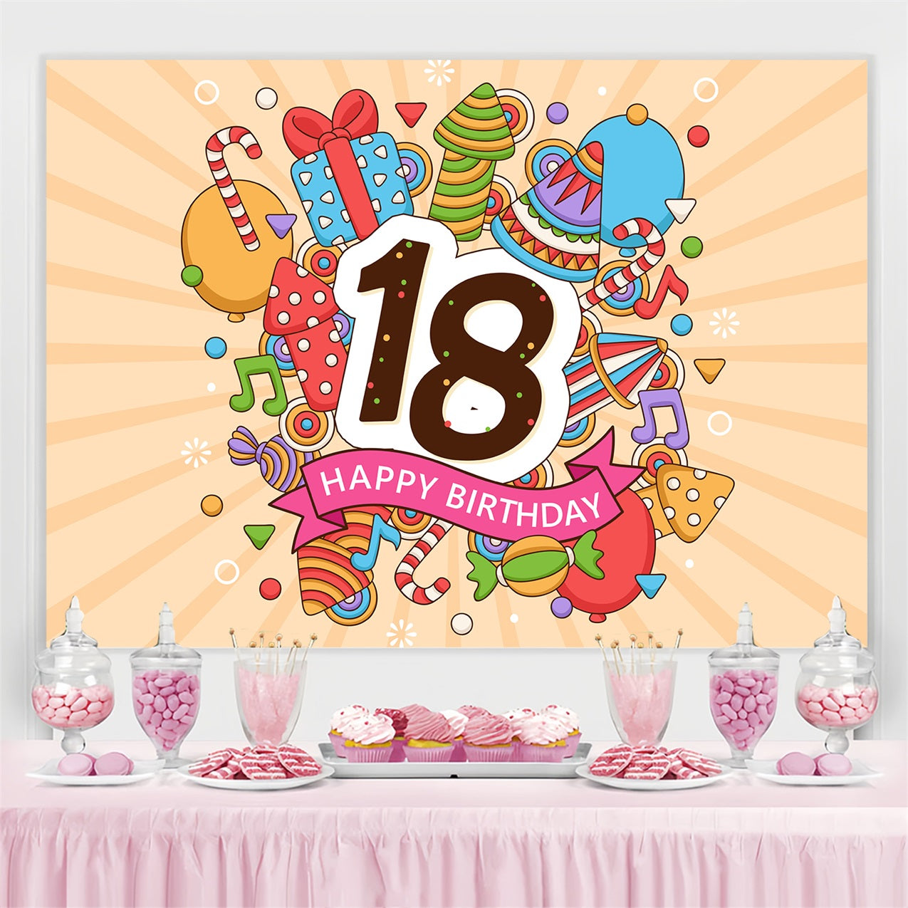 Toile de fond Anniversaire Personnalisé Dessin Animé 18ème BRP2-222