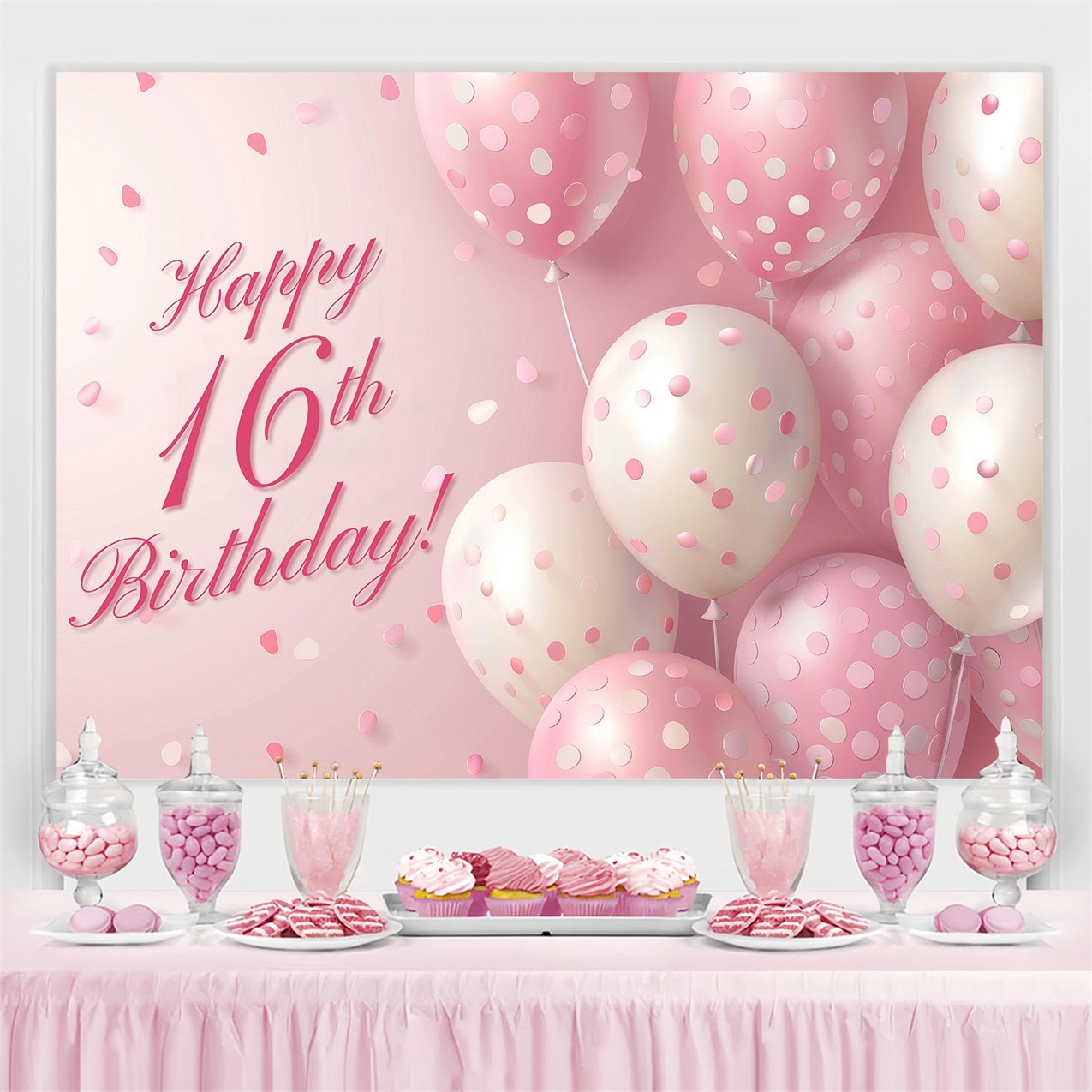 Toile de fond Deco Anniversaire Ballons Roses 16ème BRP2-230