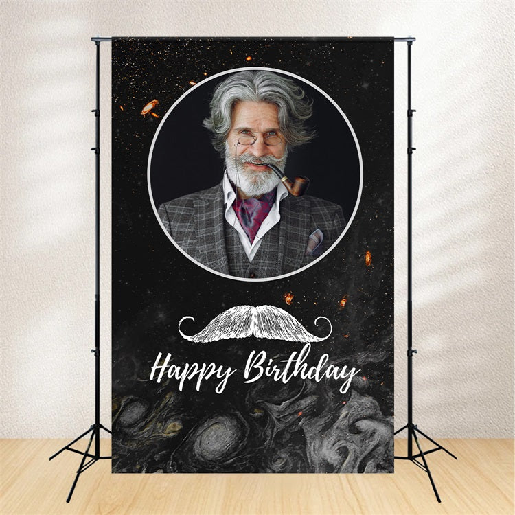 Toile de fond Anniversaire Personnalisable Gentleman Moustache Noir BRP2-36