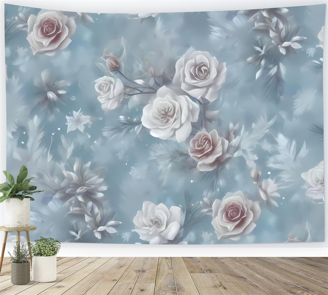 Fond Photo Fleurs Roses Blanches Givrées Romantiques BRP2-68