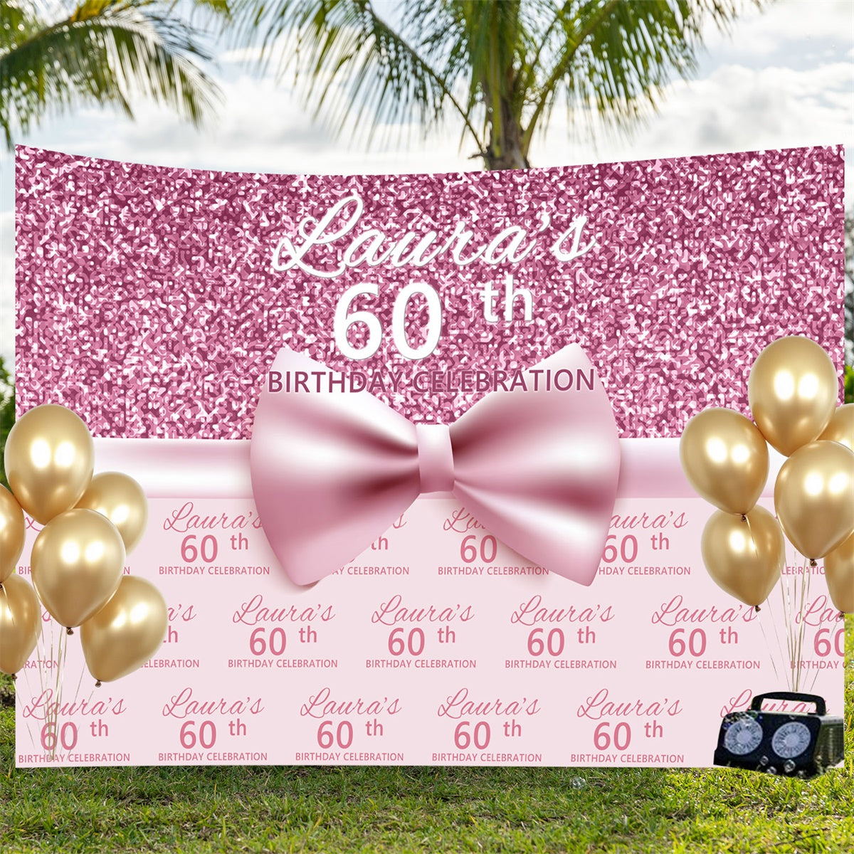 Toile de fond Photo Anniversaire Élégance Rose Paillettes 60ème BRP3-101