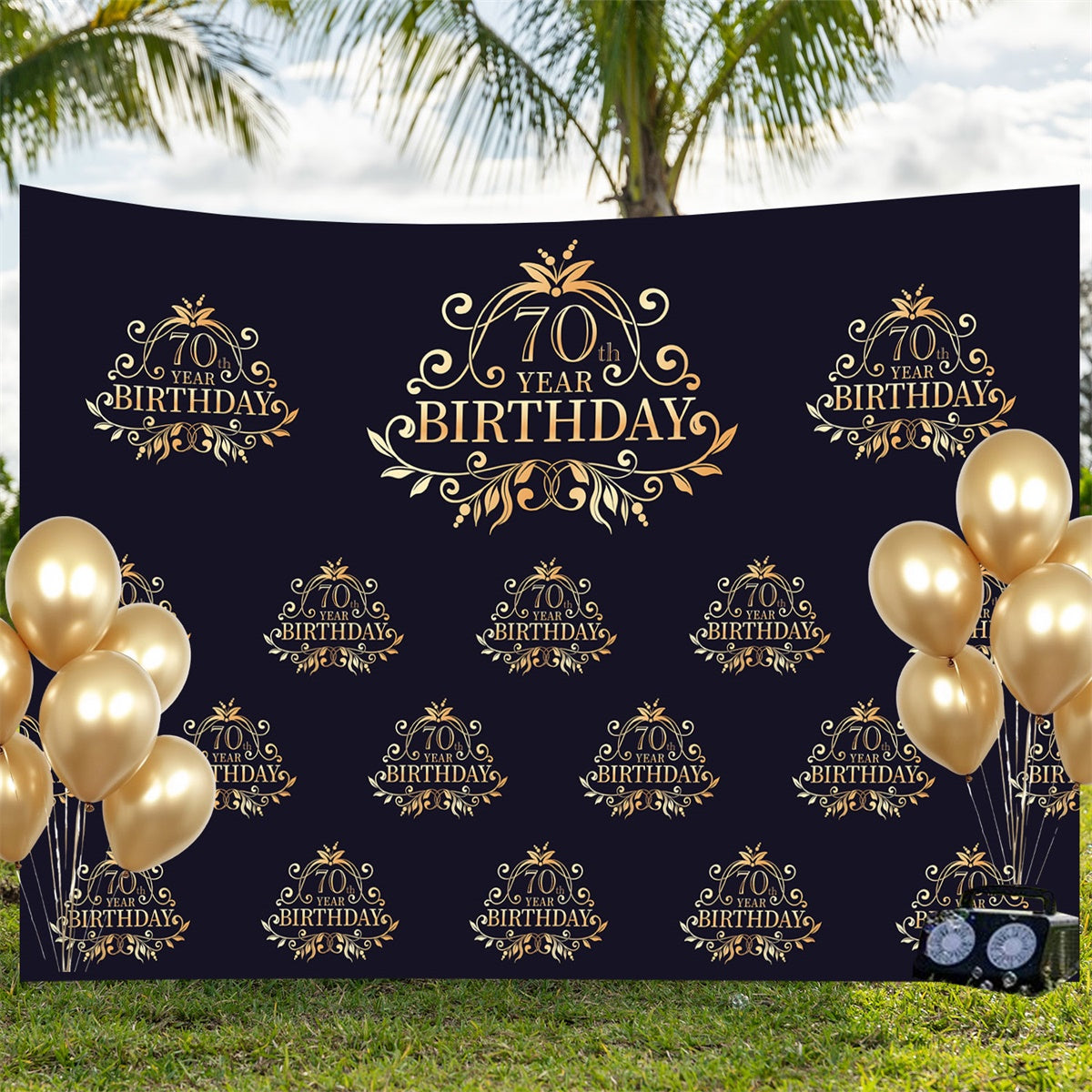Toile de fond Personnalisable Anniversaire Élégance Noir Or 70ème BRP3-104