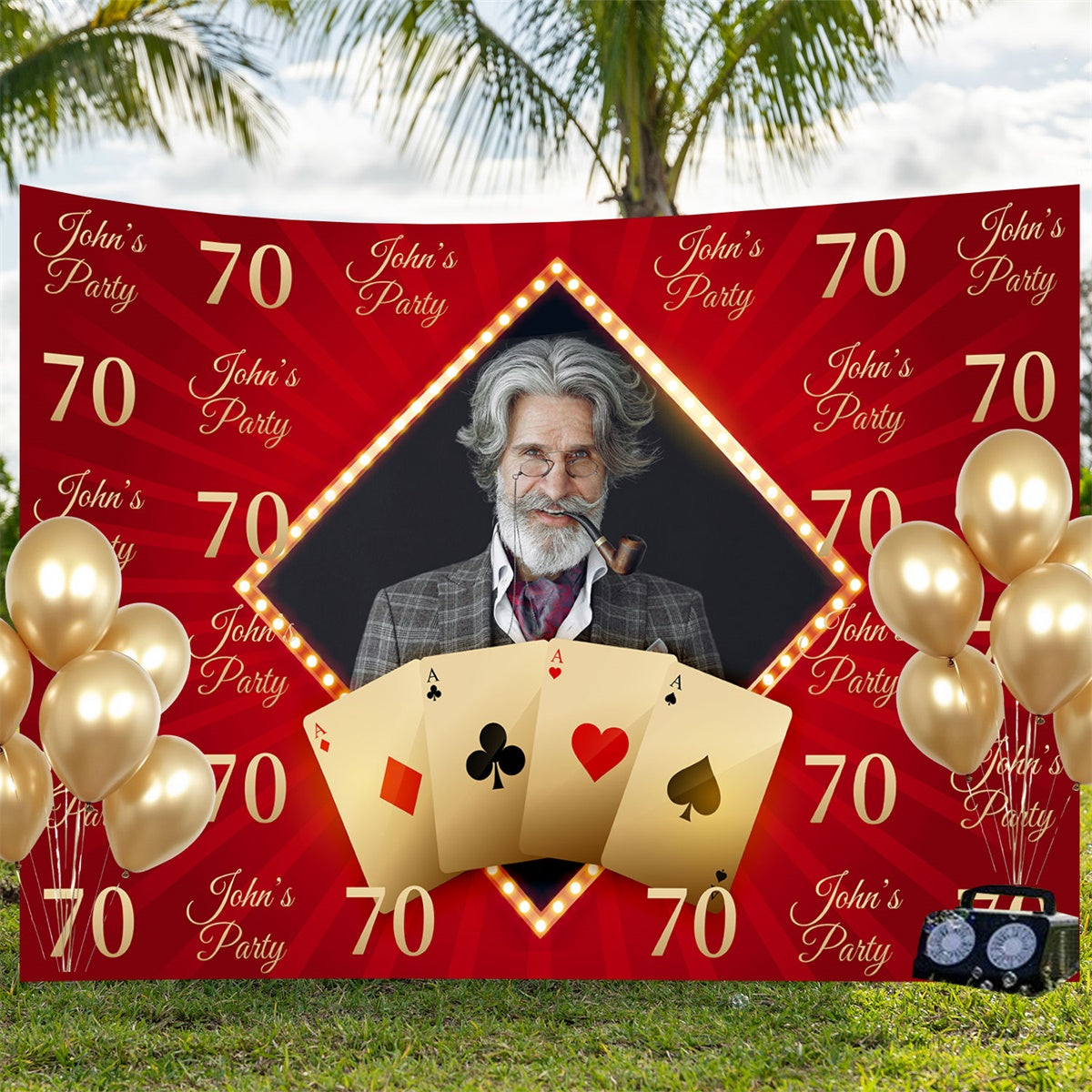 Toile de fond Personnalisable Anniversaire Jeu de Cartes Rouge 70ème BRP3-109