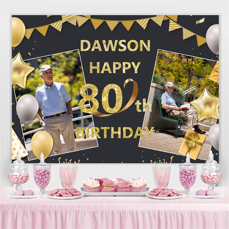 Toile de fond Anniversaire Personnalisée Bannière Ballon Doré 80ème BRP3-249