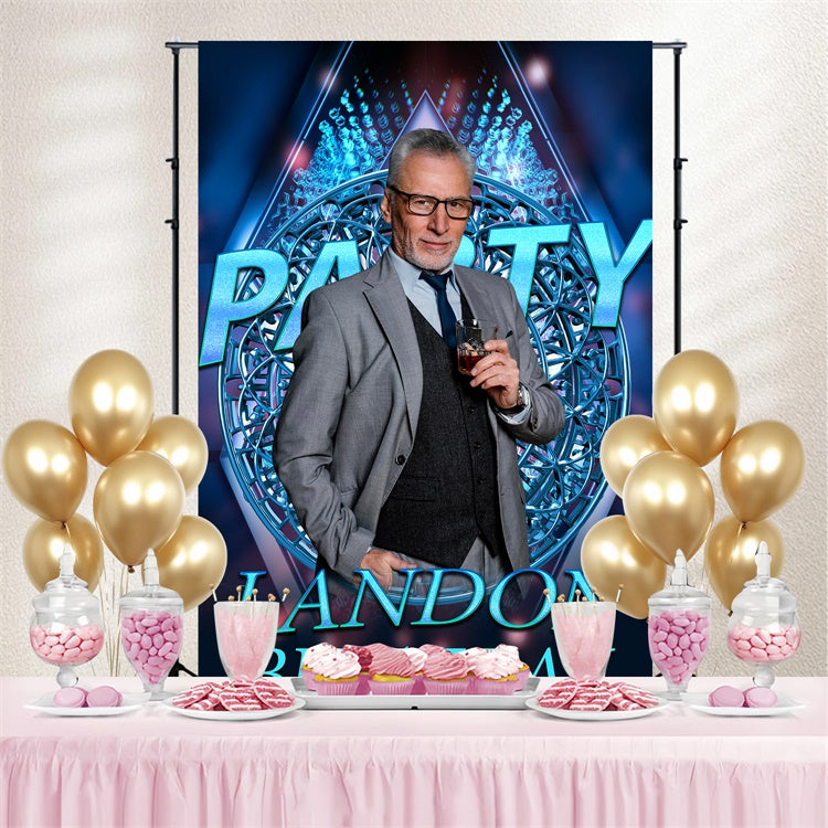 Toile de fond Anniversaire Personnalisée Gentleman Bleu Cool Fête BRP3-256