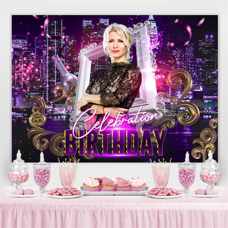 Toile de fond Anniversaire Personnalisée Nuit Urbaine Glamour BRP3-263