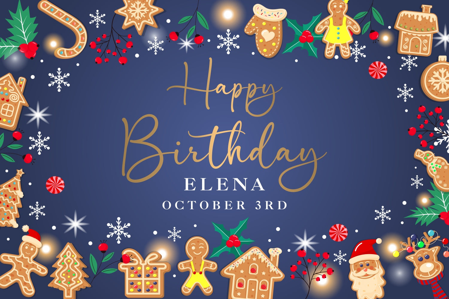 Toile de fond Anniversaire Personnalisée Style Biscuit de Noël BRP3-267