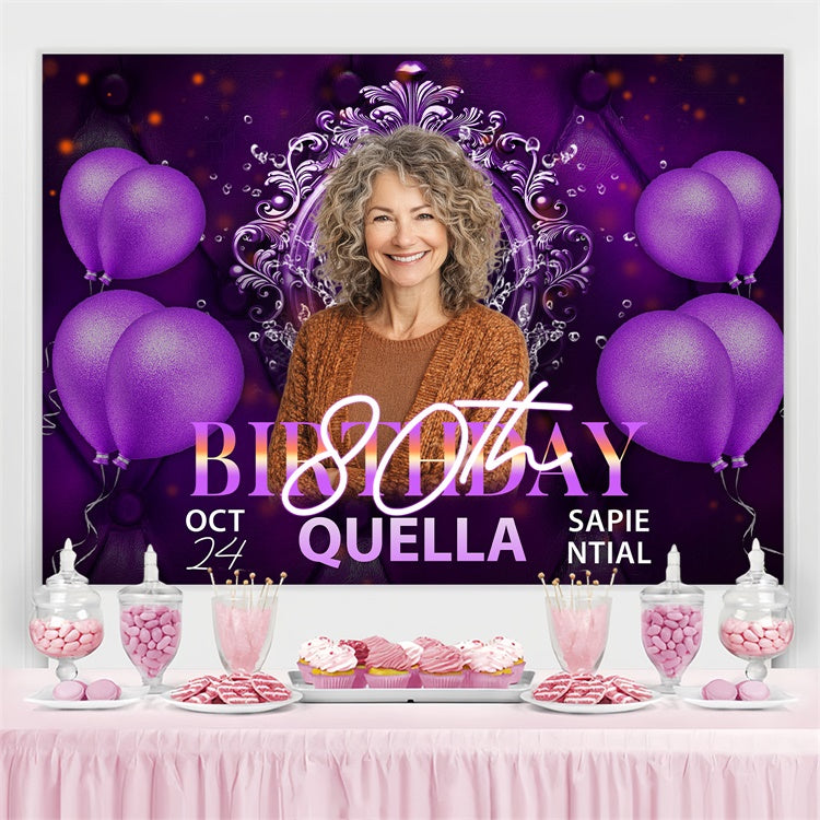 Toile de fond Anniversaire Personnalisée Ballon Violet Luxe 80ème BRP3-271