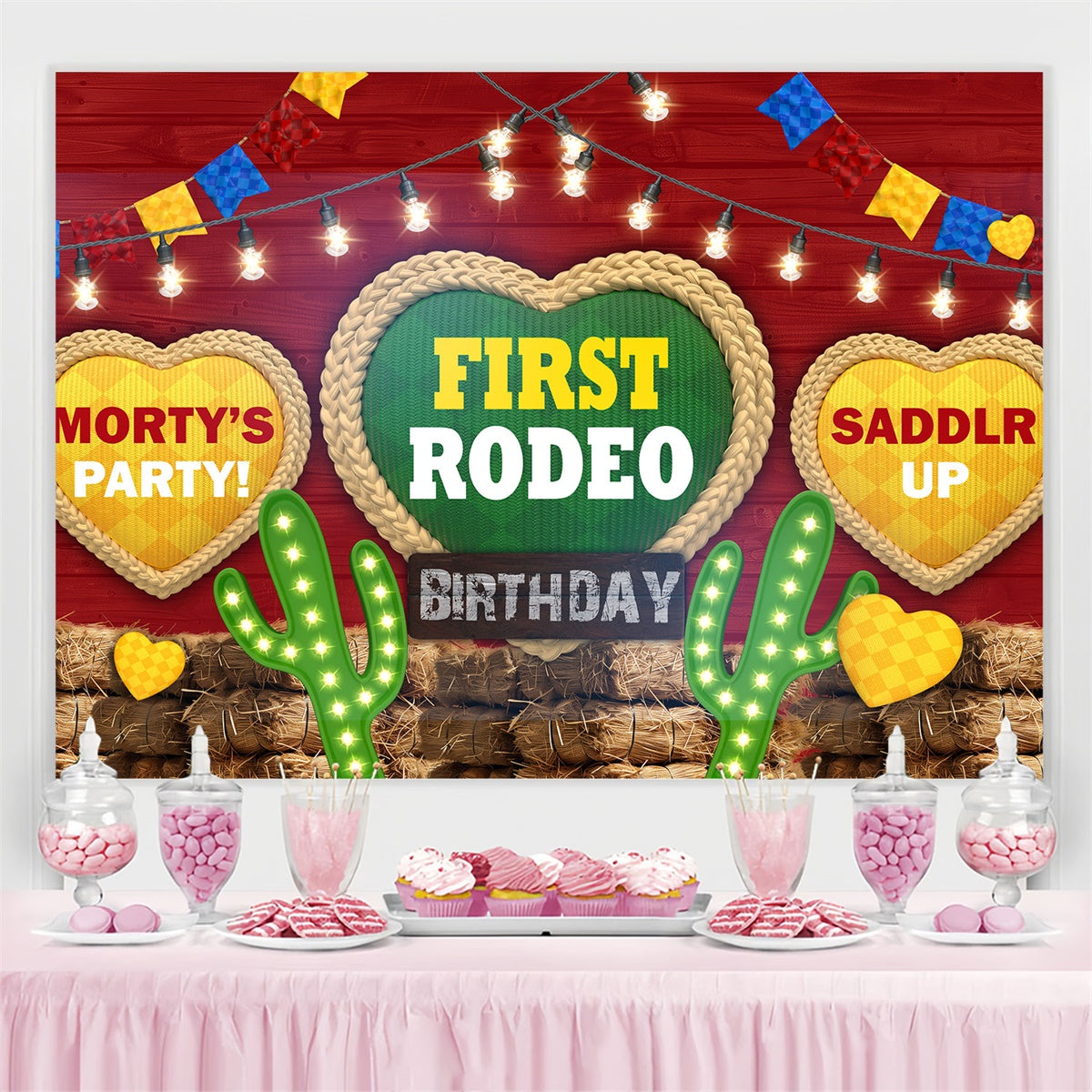Toile de fond Anniversaire Personnalisé Néons Far West BRP3-32