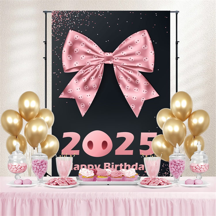 Toile de fond Anniversaire Personnalisable Élégant Nœud Rose BRP3-58