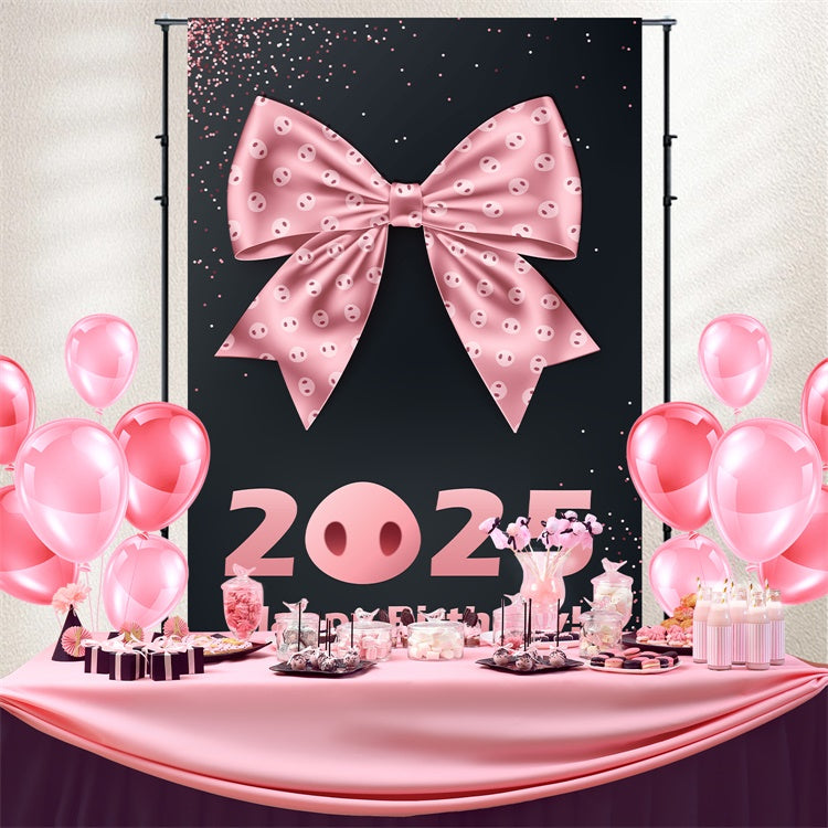 Toile de fond Anniversaire Personnalisable Élégant Nœud Rose BRP3-58