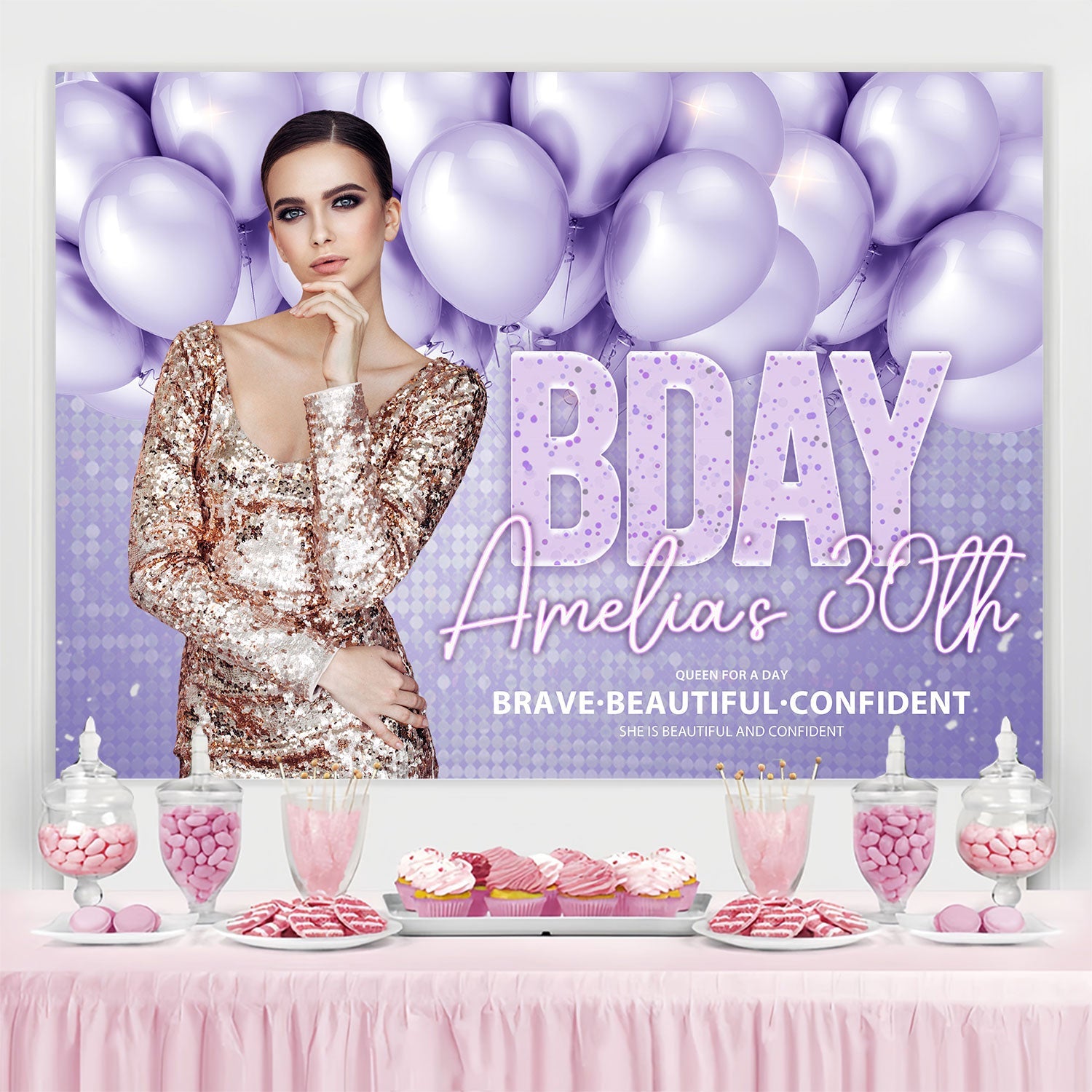 Toile de fond Anniversaire Personnalisé Chic Ballon Lilas BRP3-79