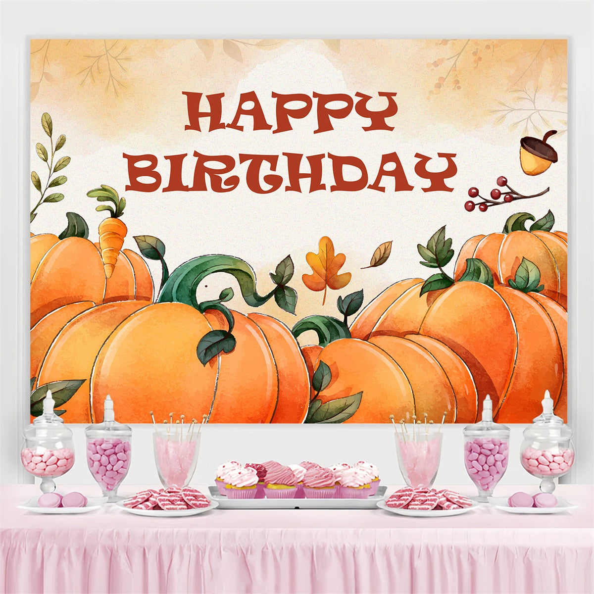Toile de fond Deco Anniversaire Récolte Citrouille Rustique BRP3-87