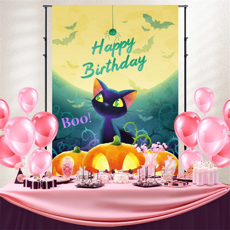 Toile de fond Deco Anniversaire Chat Noir Effrayant BRP3-89