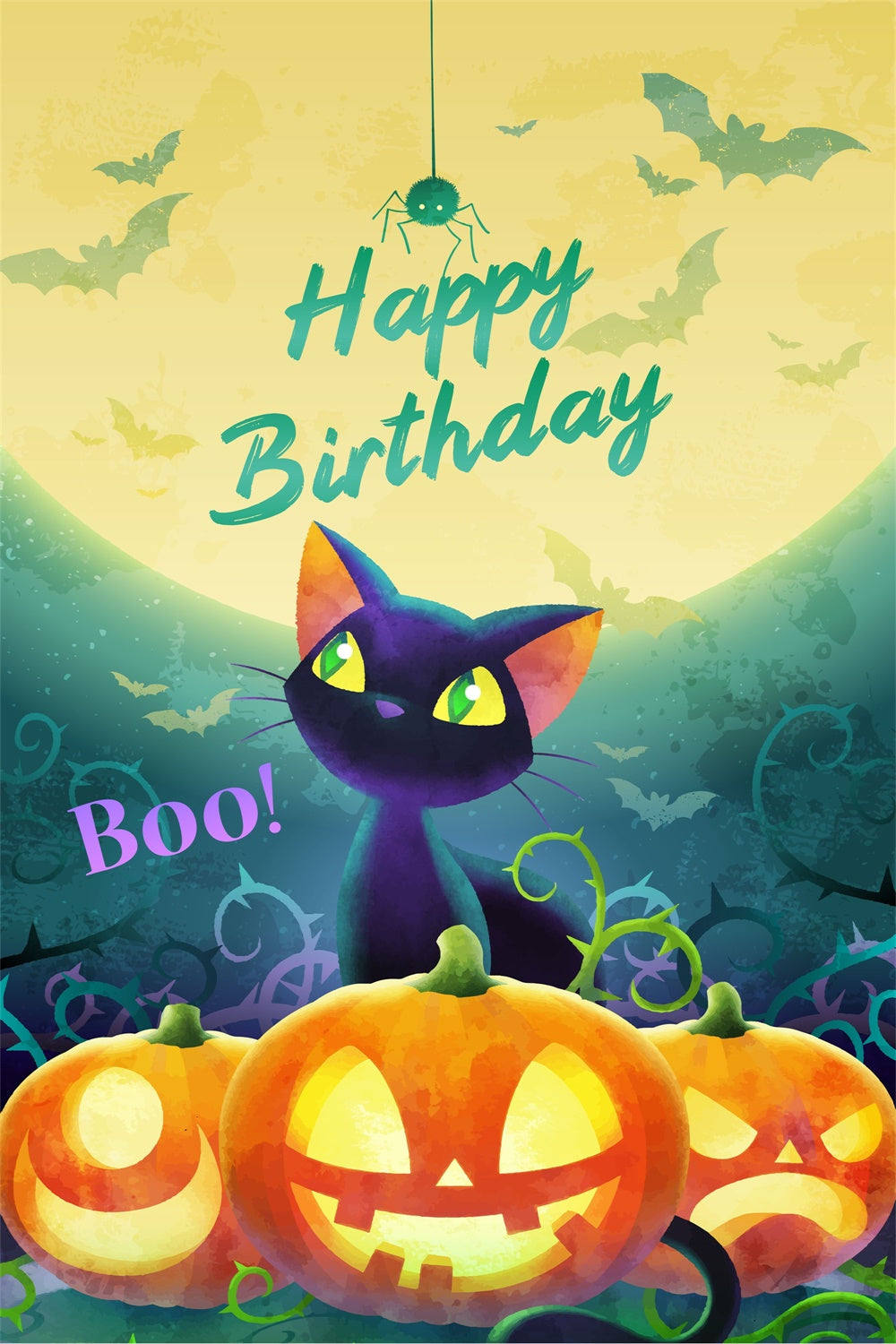 Toile de fond Deco Anniversaire Chat Noir Effrayant BRP3-89
