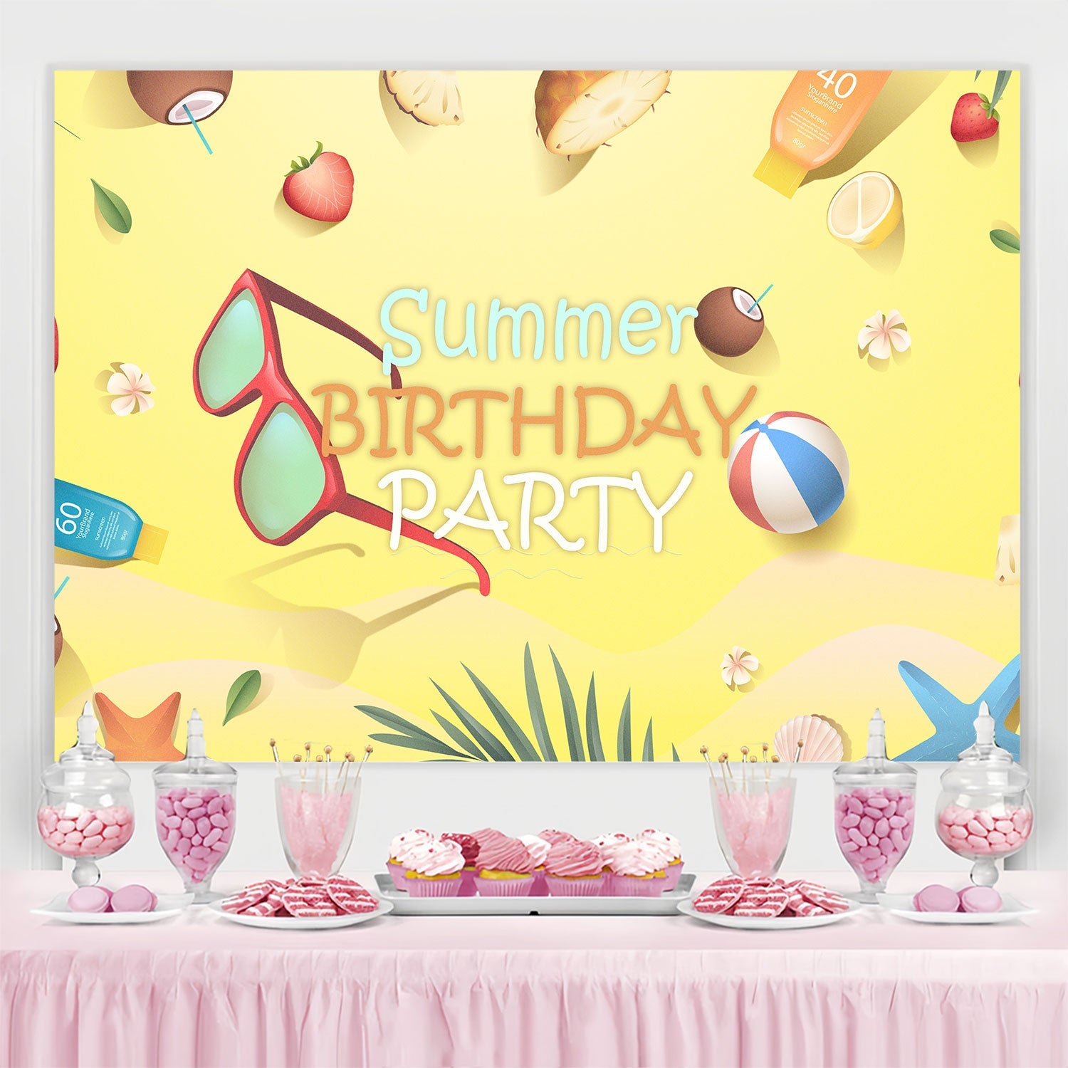 Toile de fond Anniversaire Personnalisé Été Plage Tropicale BRP3-94