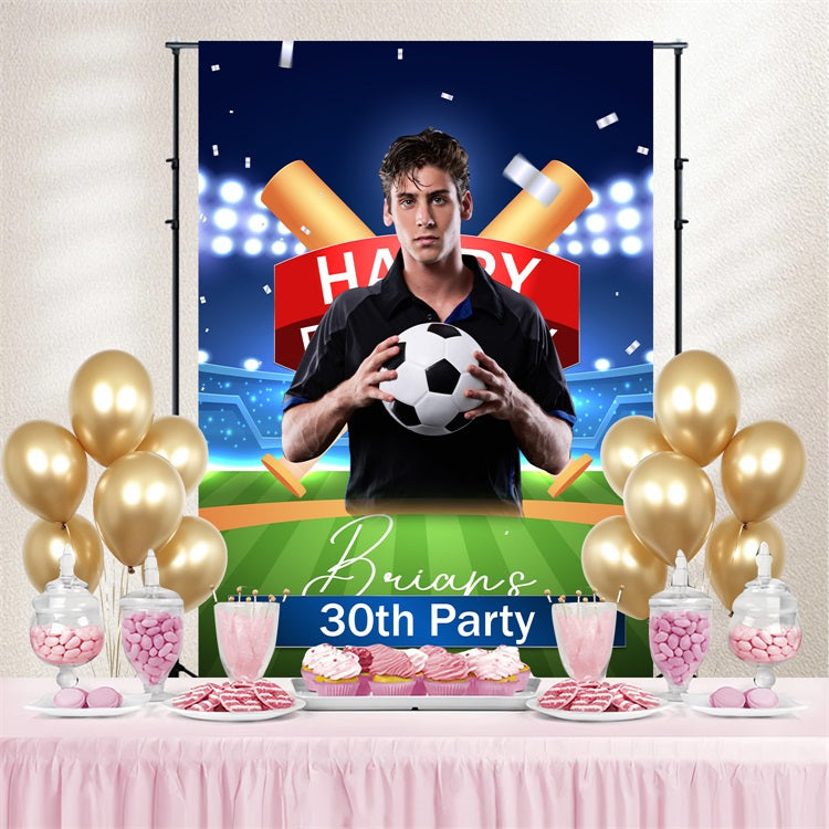 Toile de fond Anniversaire Personnalisée Stade de Football 30ème Lumières BRP4-19