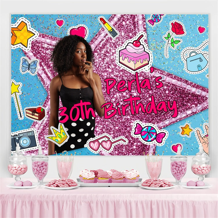 Toile de fond Anniversaire Personnalisable Étoiles Pailletées Dessin BRP4-25