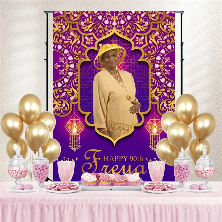 Toile de fond Anniversaire Personnalisable Cadre Royal Violet 90ème BRP4-30