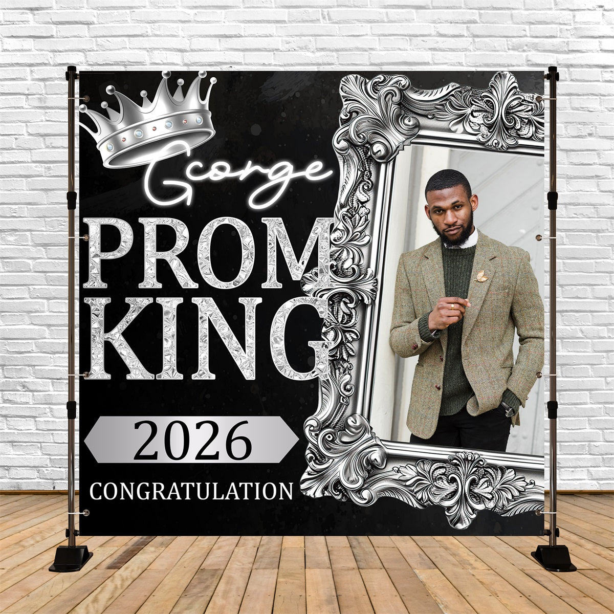 Toile de Fond de Bal 2026 Couronne Cadre Personnalisée BRP5-212