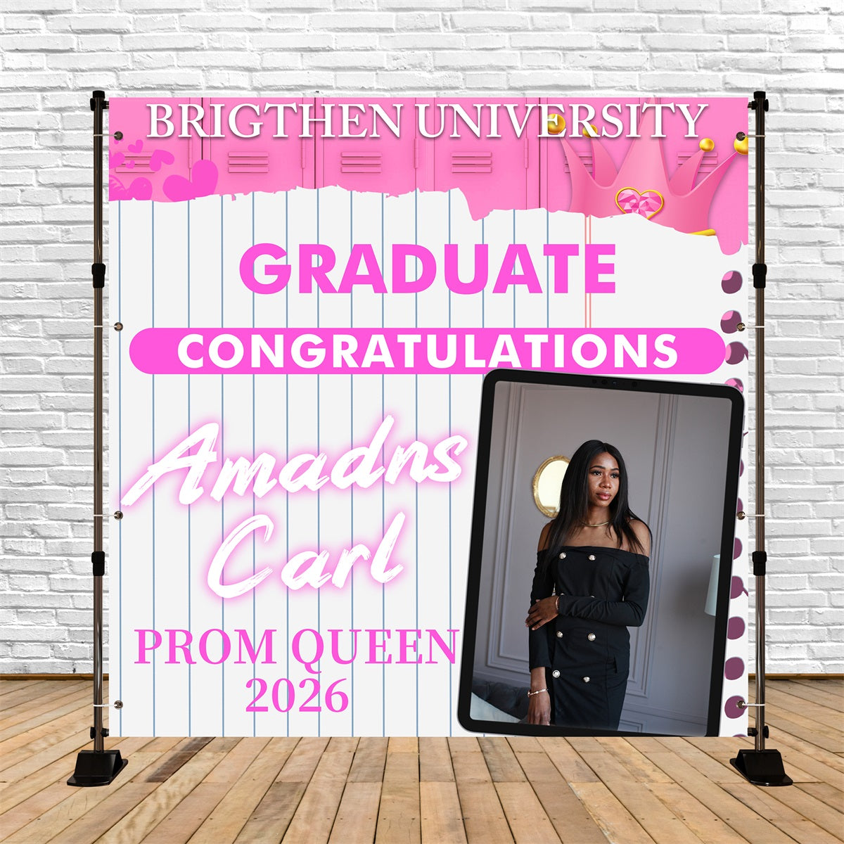 Toile de Fond Photo de Graduation Casier Rose Personnalisée BRP5-213