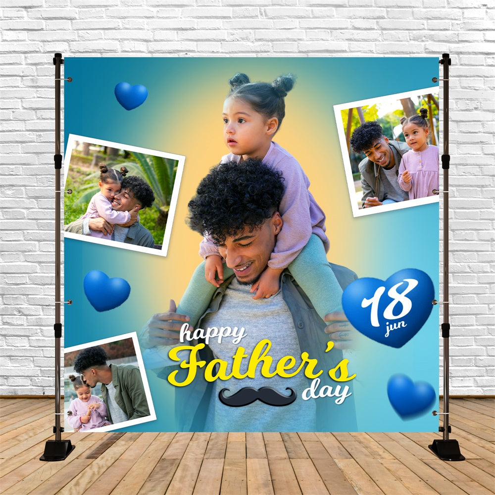 Toile de fond Fête des Pères Cœurs Bleus Dégradés Personnalisée BRP5-50