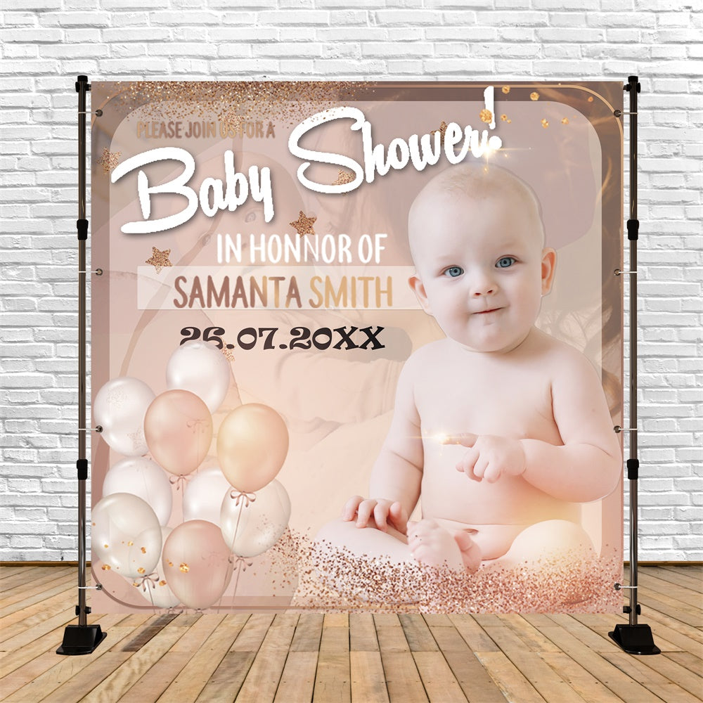 Toile de fond Baby Shower Personnalisée Ballon Pailleté Élégant BRP6-11